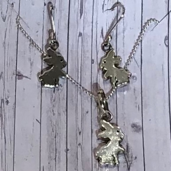 Rabbit Earrings and Necklace 950 Silver for Girls - Picture 8 of 10